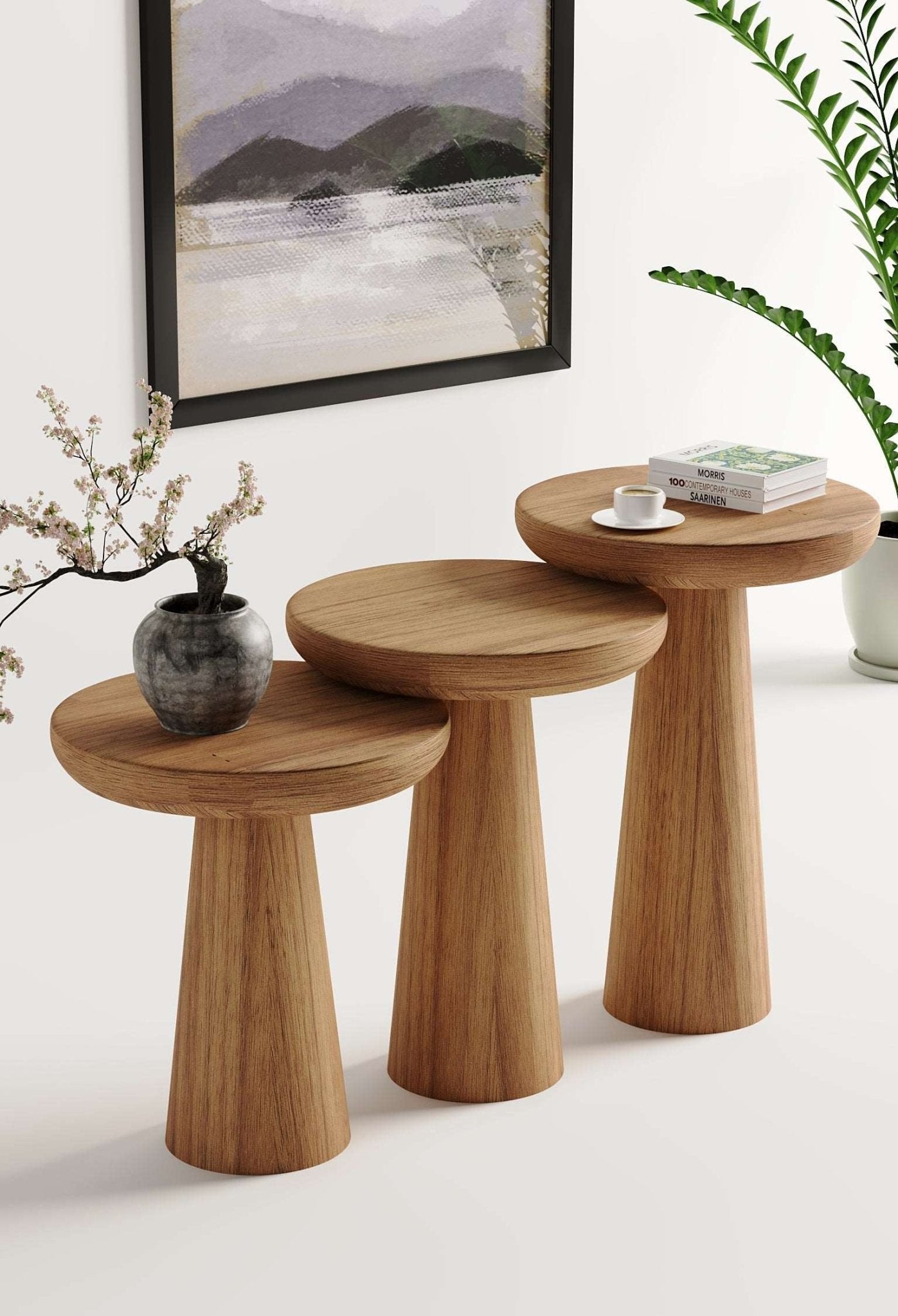 Vera Medium Walnut Mushroom Round Nested & Side Table