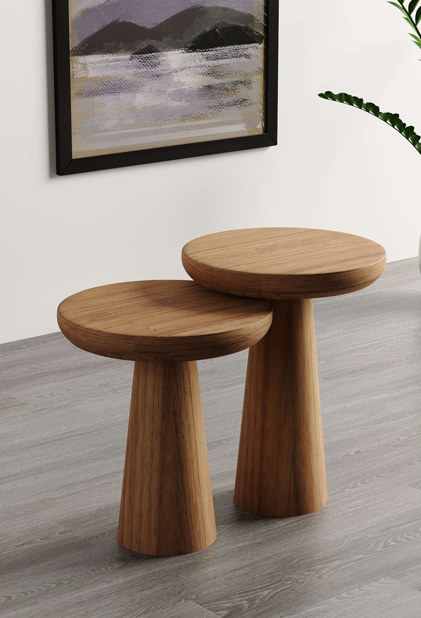 Vera Medium Walnut Mushroom Round Nested & Side Table Small + Medium (2pcs)