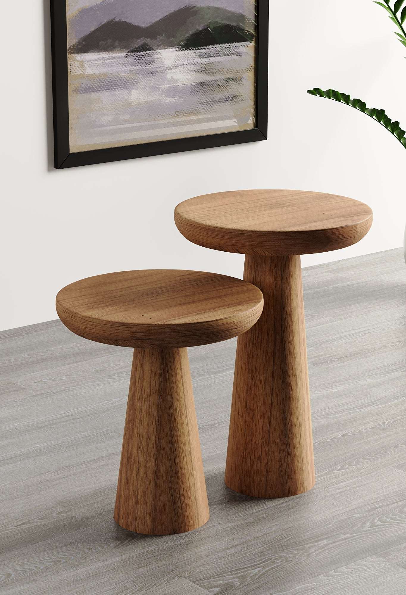 Vera Medium Walnut Mushroom Round Nested & Side Table Small + Large (2pcs)
