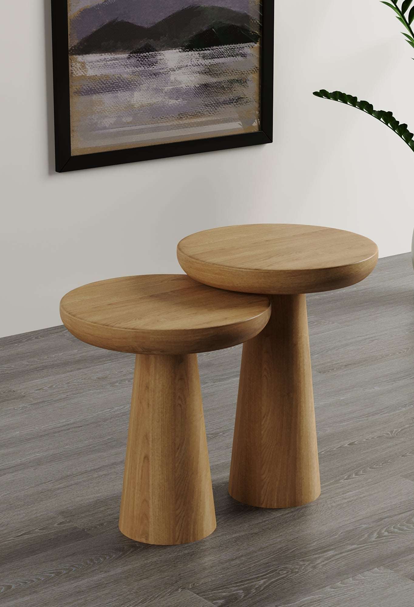 Vera Natural Mushroom Round Nested & Side Table Small + Medium (2pcs)