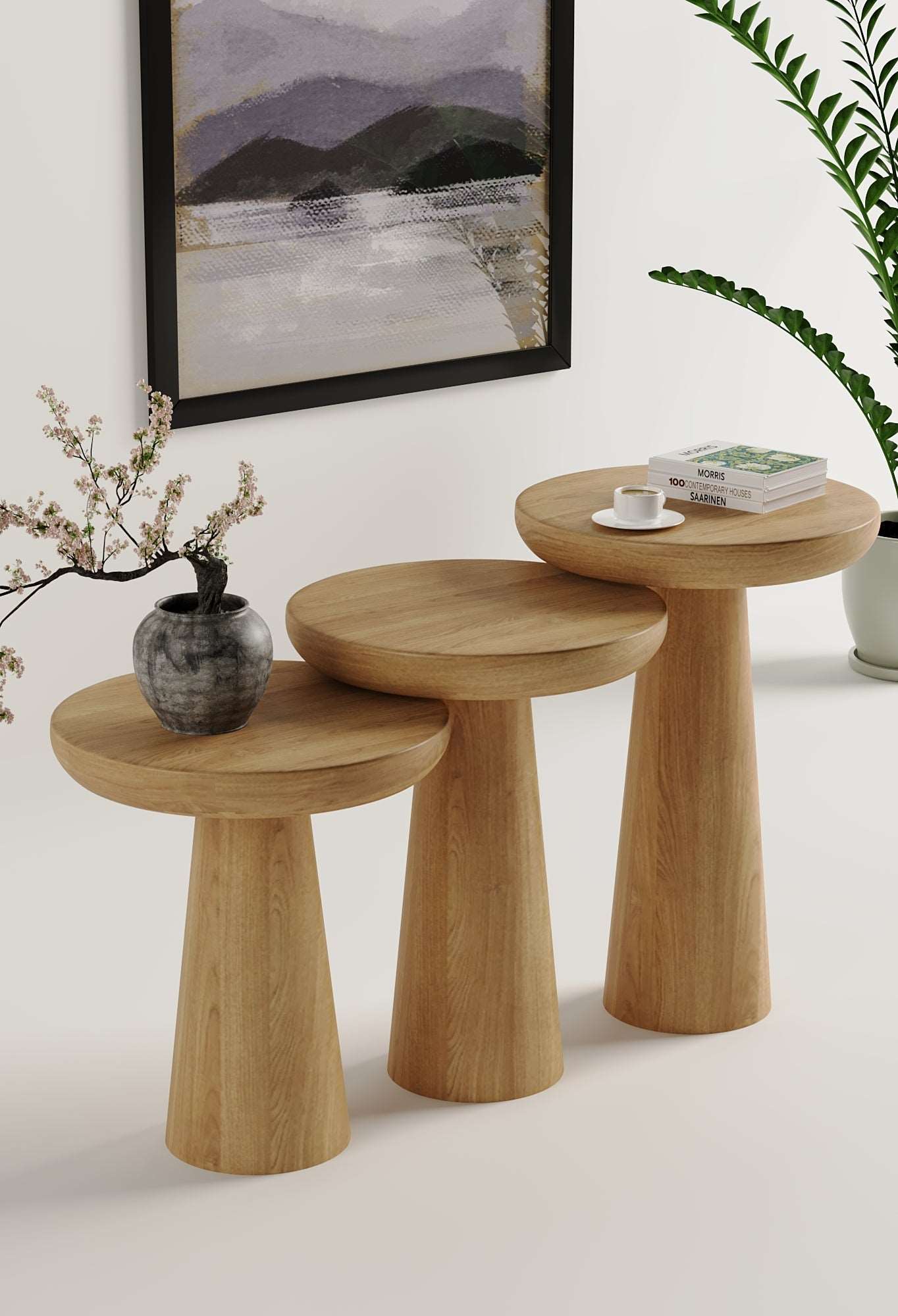 Vera Natural Mushroom Round Nested & Side Table 3 Set (S-M-L)