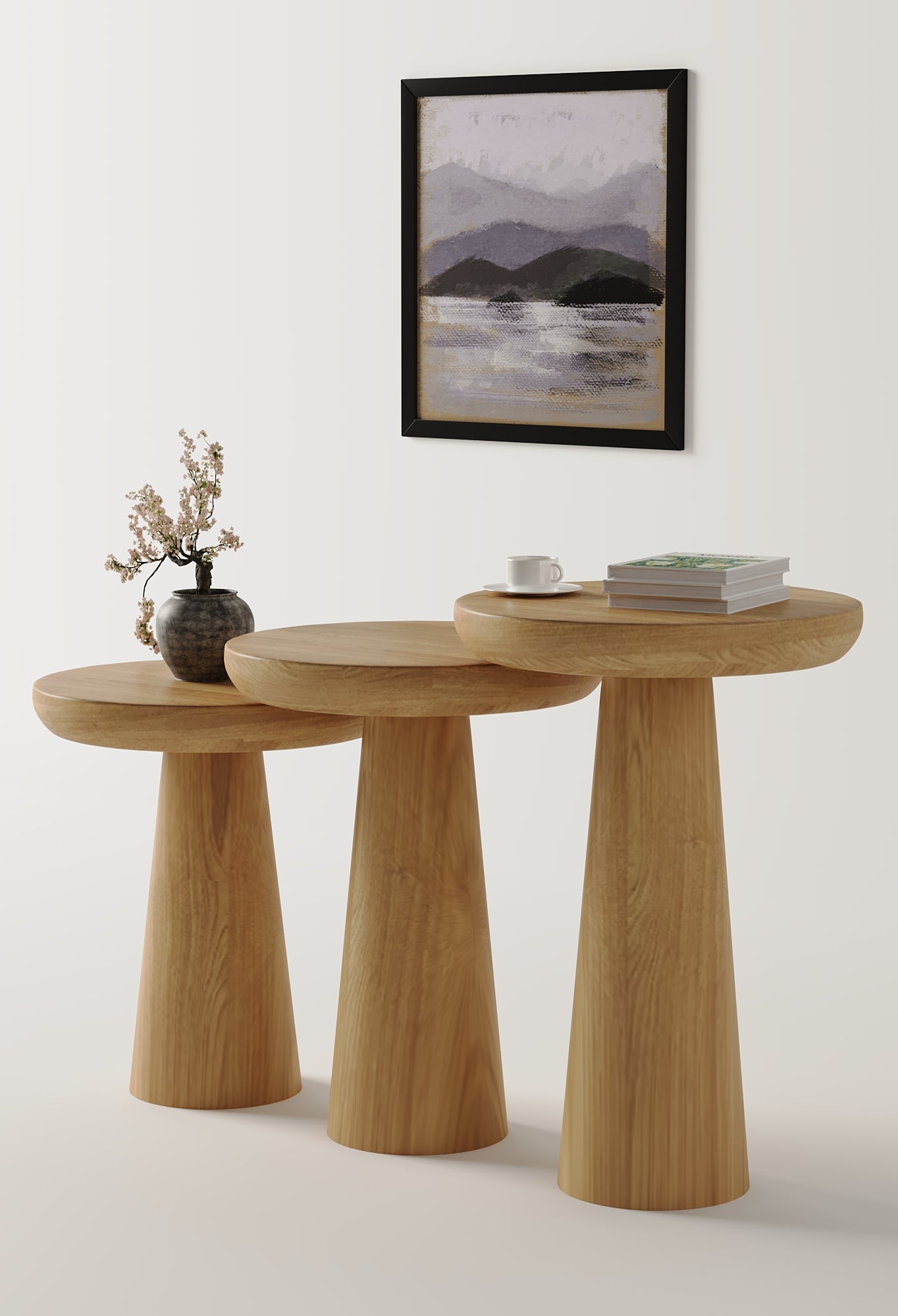 Vera Natural Mushroom Round Nested & Side Table