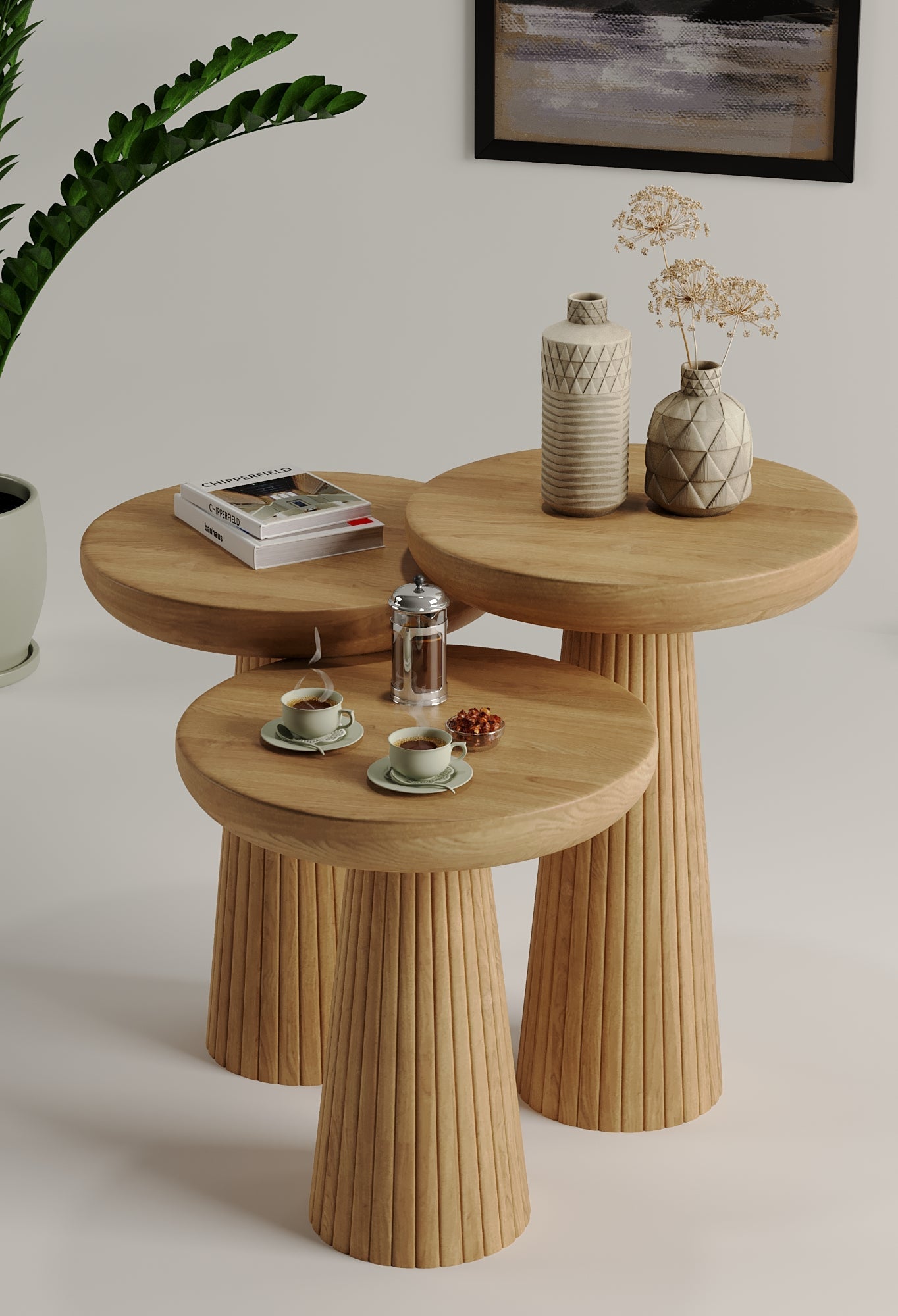 Ottawa Natural Mushroom Round Nested & Side Table Side Table 3 Set (S-M-L)