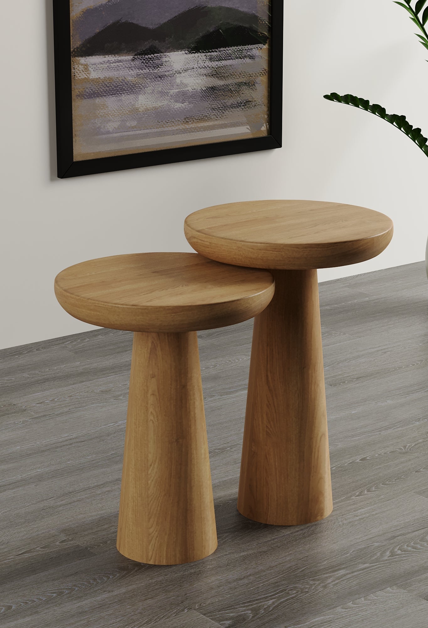 Vera Natural Mushroom Round Nested & Side Table Medium + Large (2pcs)
