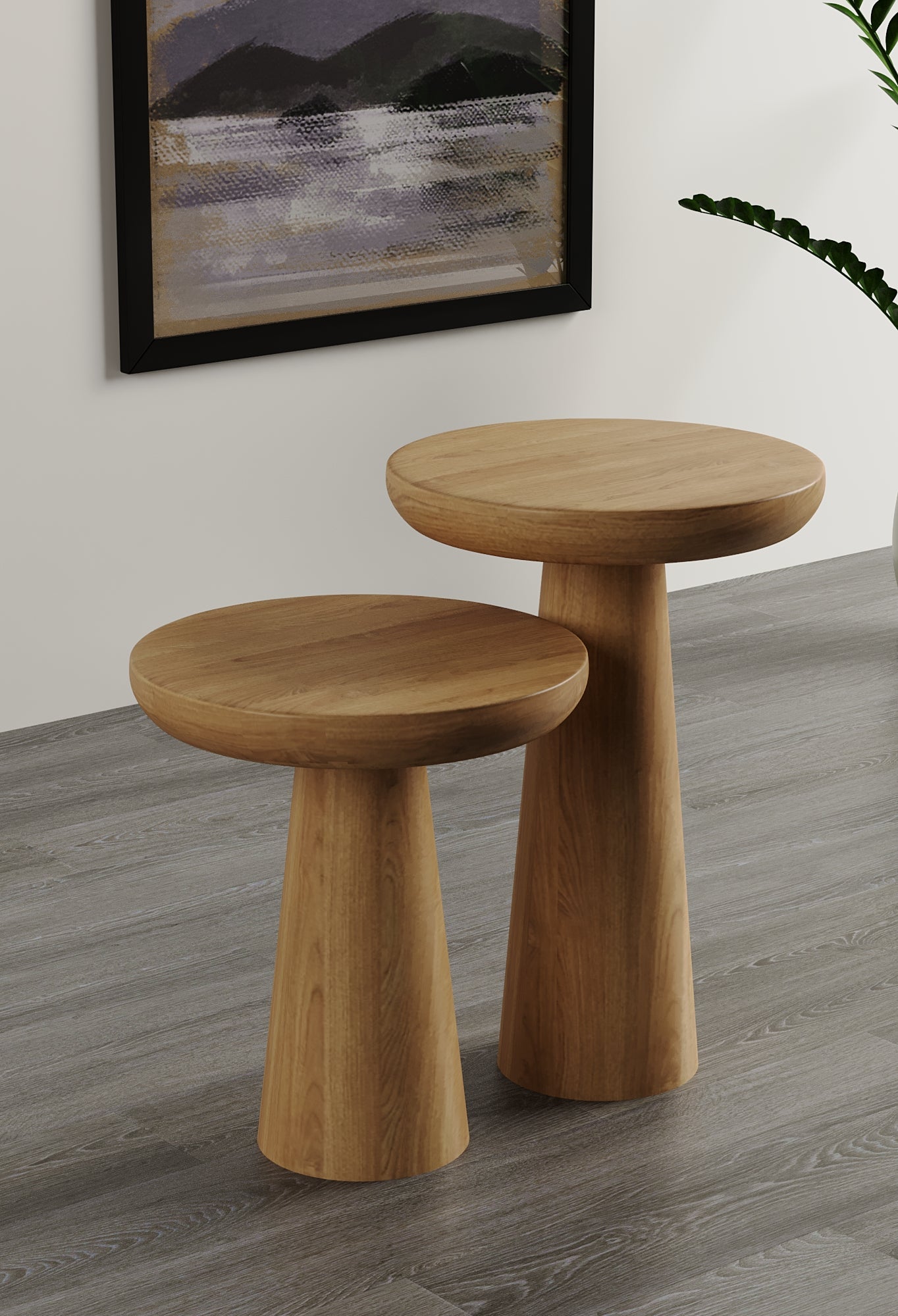 Vera Natural Mushroom Round Nested & Side Table Small + Large (2pcs)