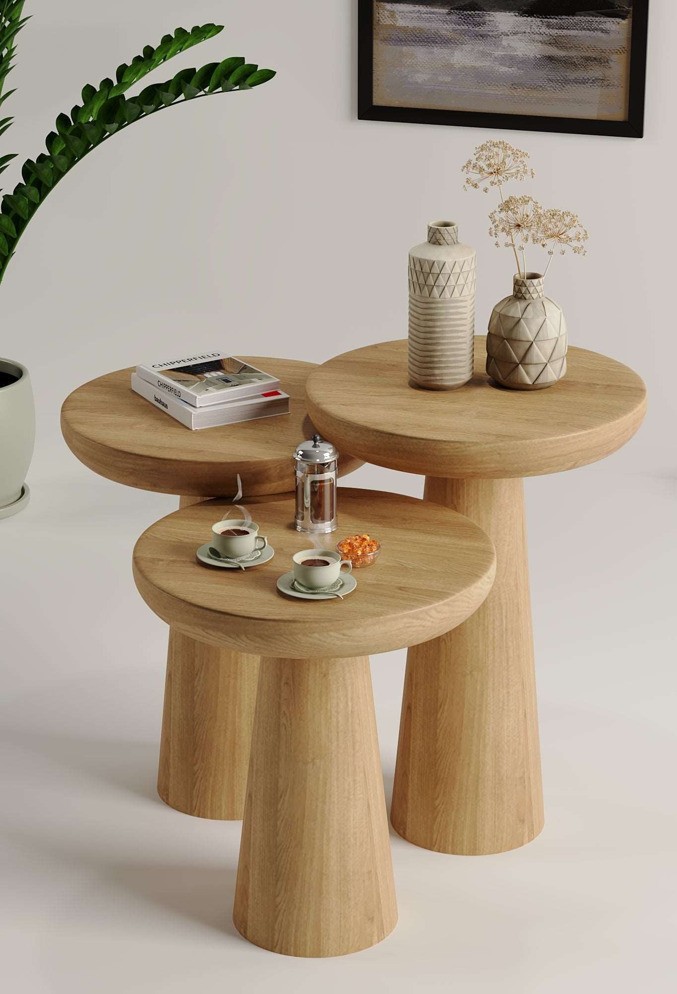 Vera Natural Mushroom Round Nested & Side Table