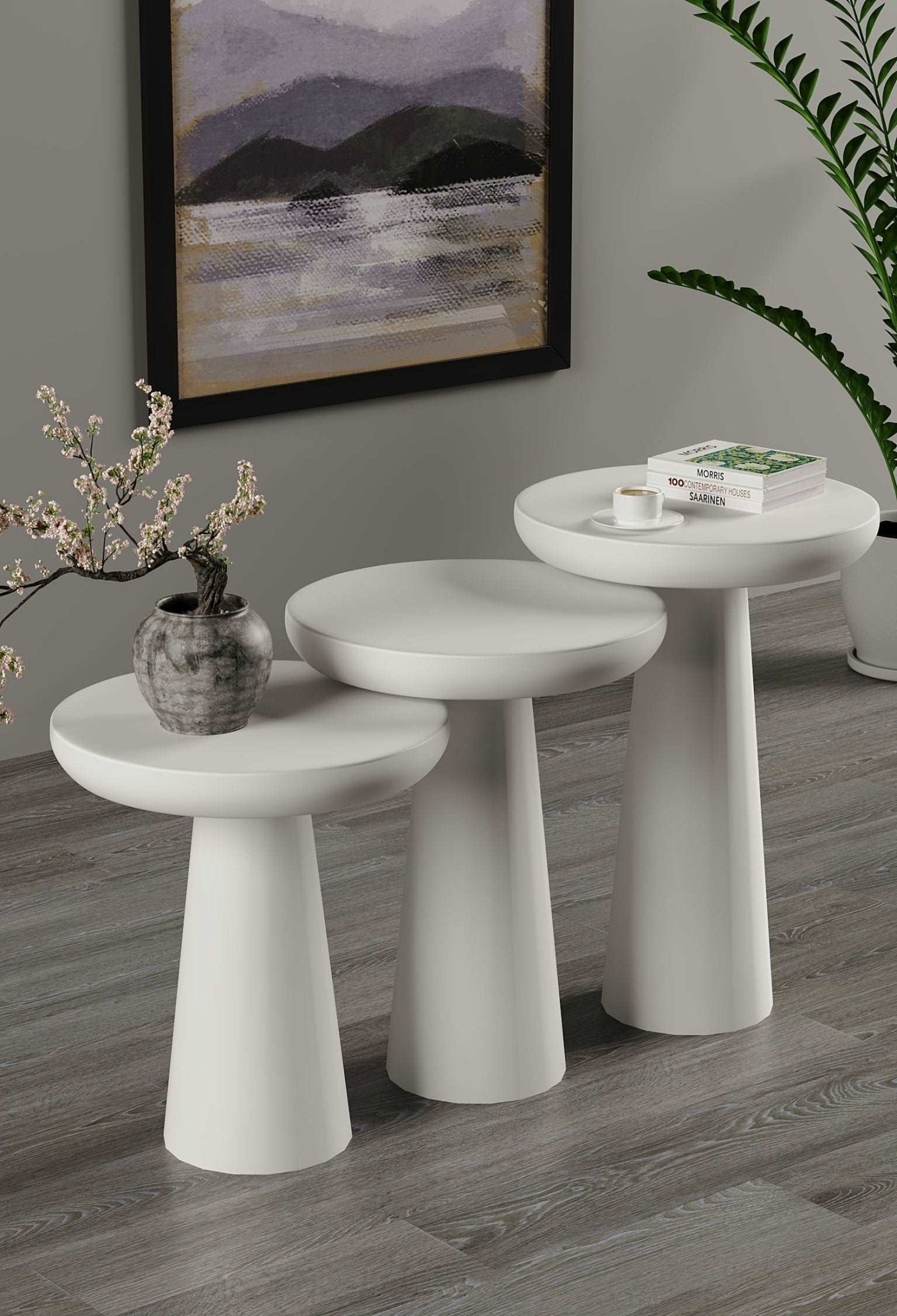 Vera White Mushroom Round Nested & Side Table