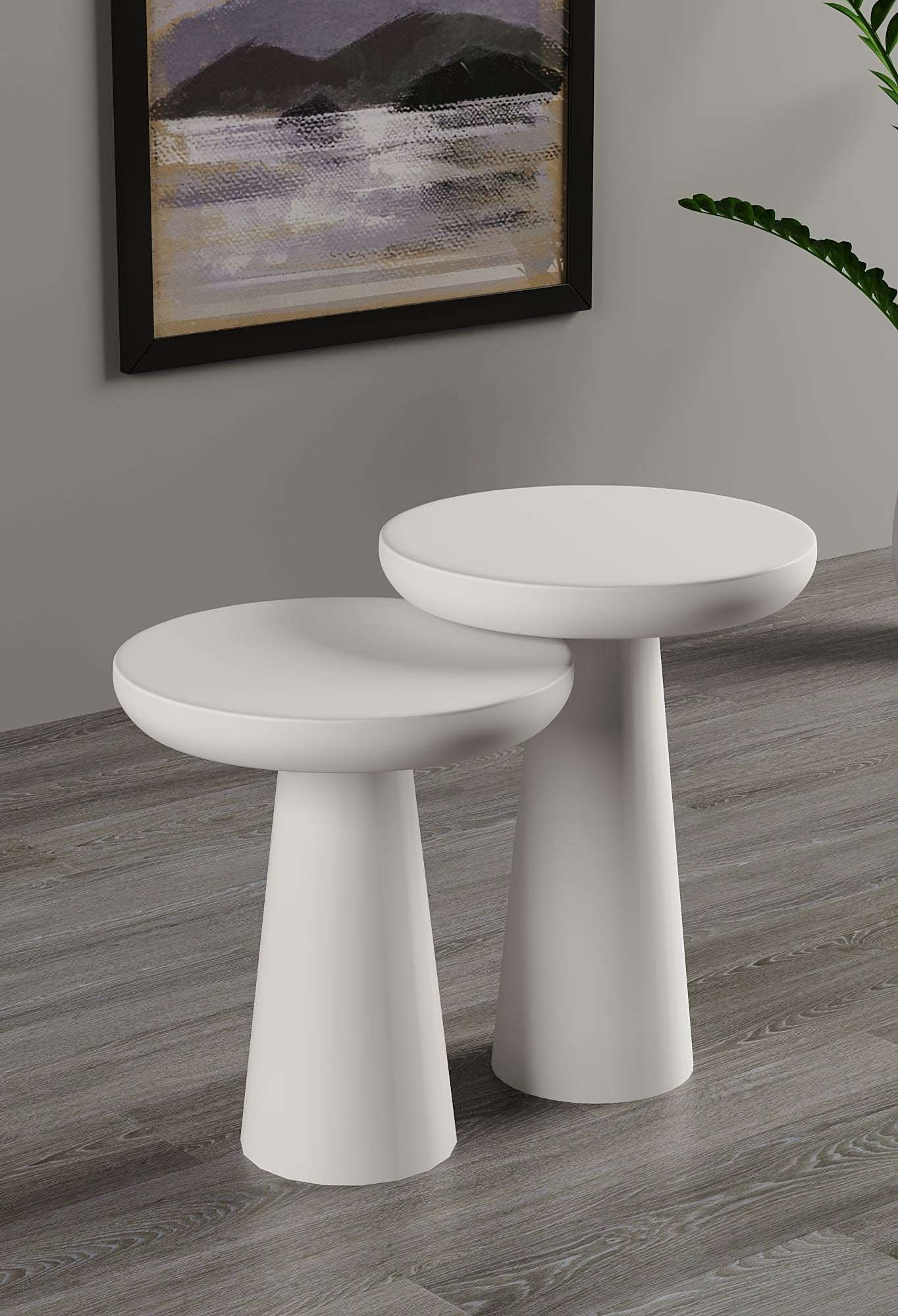 Vera White Mushroom Round Nested & Side Table Small + Medium (2pcs)