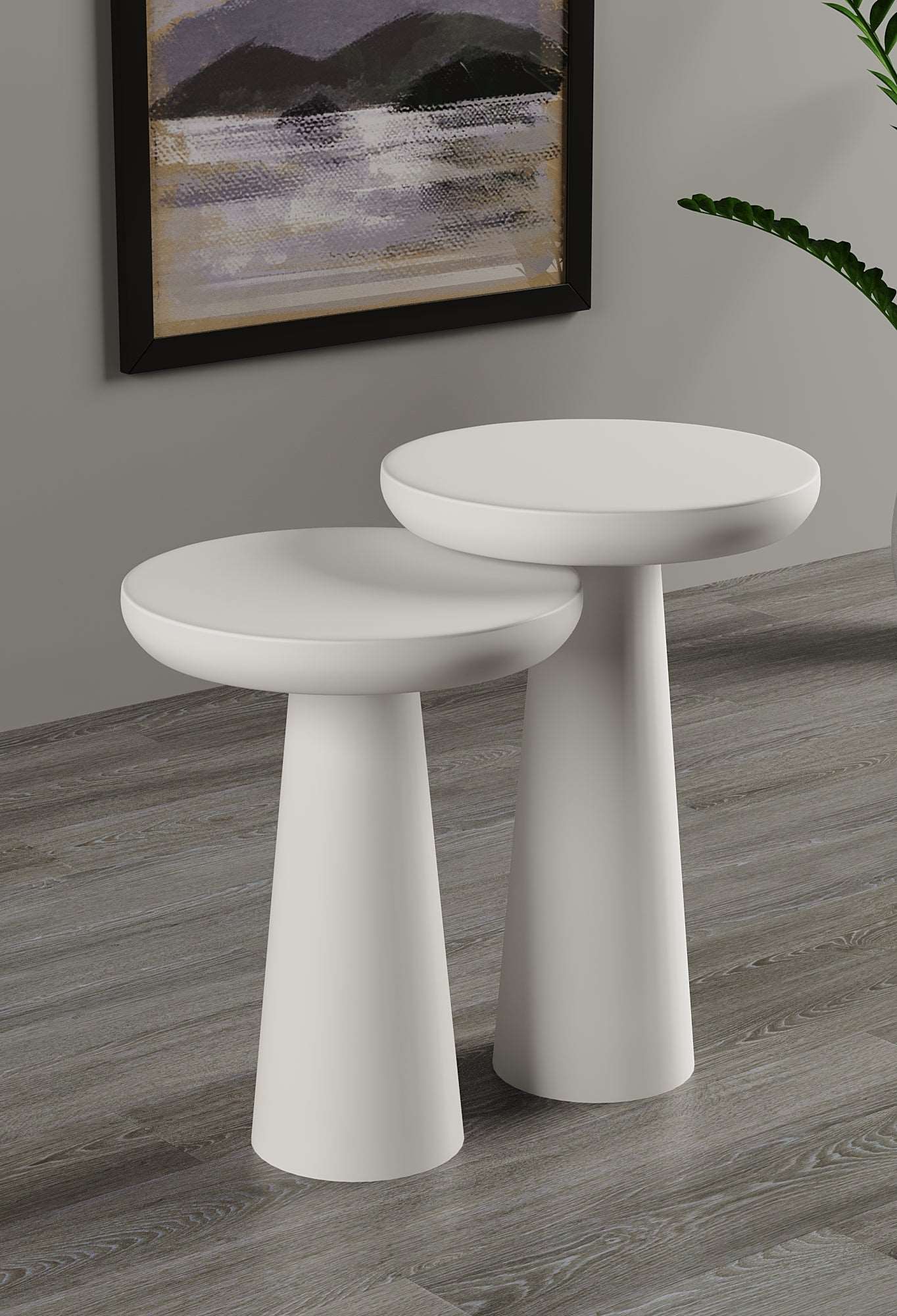 Vera White Mushroom Round Nested & Side Table Medium + Large (2pcs)