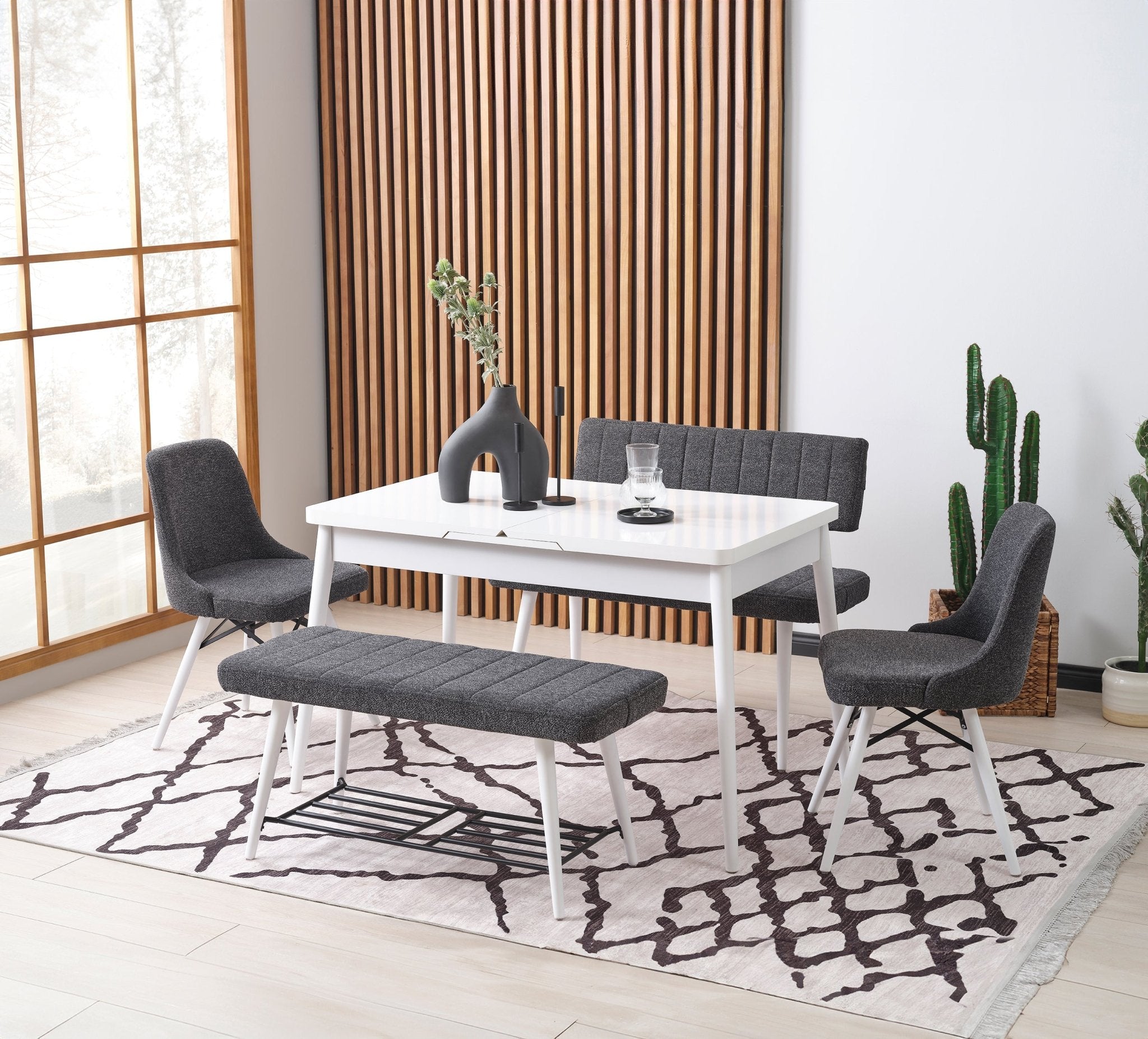 White Pearl Butterfly Extendable Dining Table Set