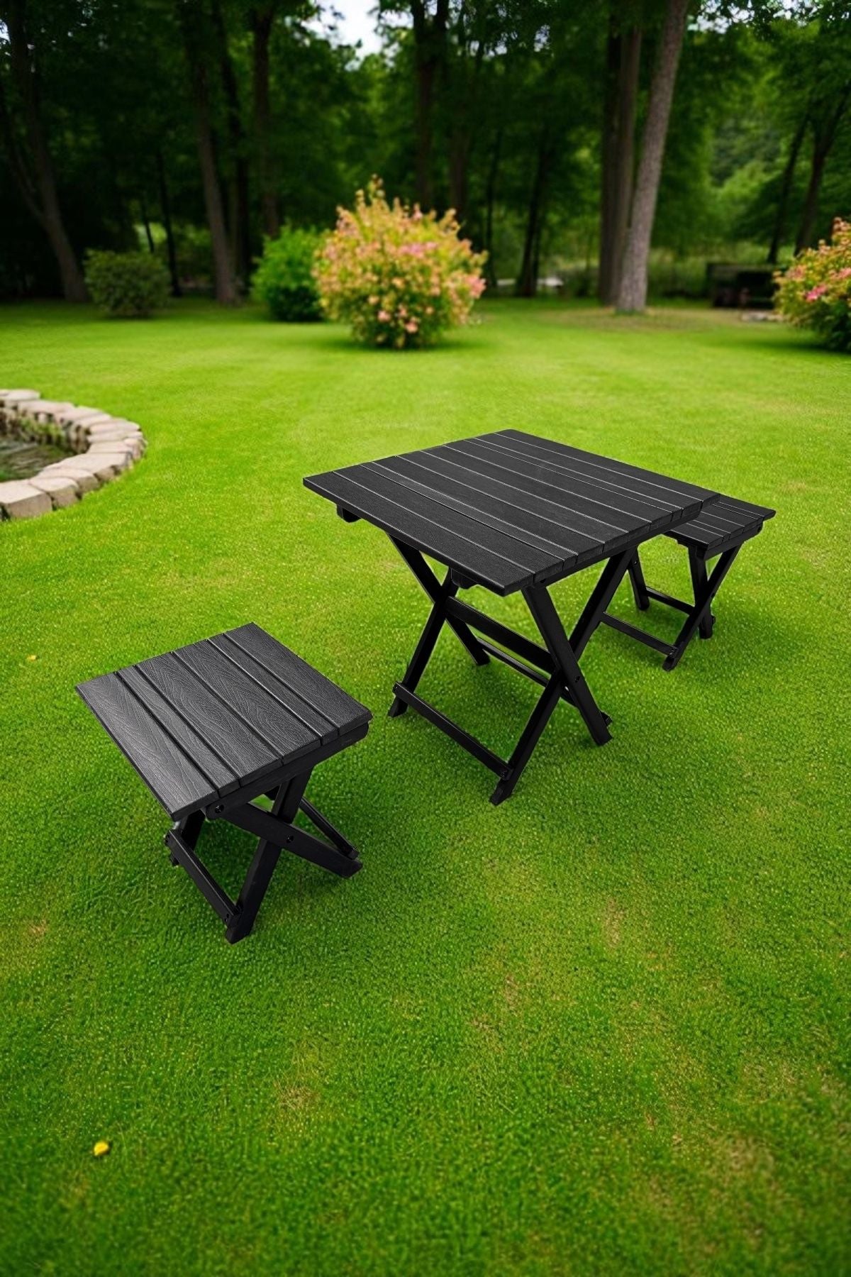 2+1 Folding Garden Set Black