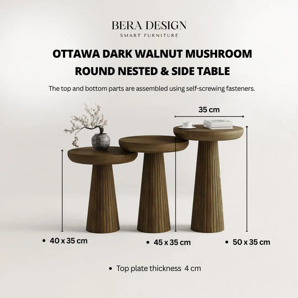 Ottawa Dark Walnut Mushroom Round Nested & Side Table Bera Design