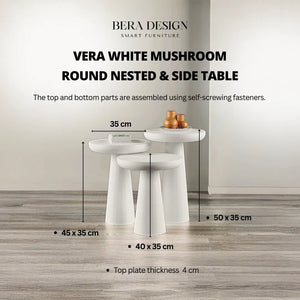 Vera White Mushroom Round Nested & Side Table Bera Design