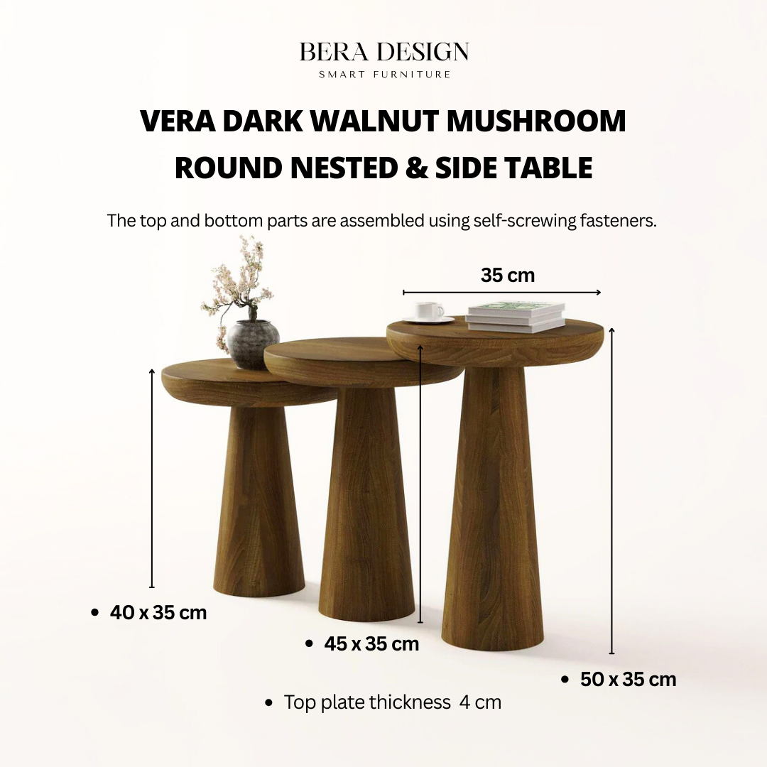 Table d'appoint et table gigogne ronde en noyer foncé Vera