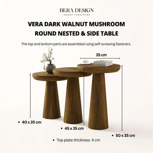 Vera Dark Walnut Mushroom Round Nested & Side Table Bera Design