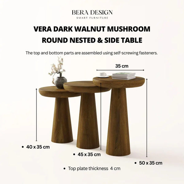 Vera Dark Walnut Mushroom Round Nested & Side Table Bera Design