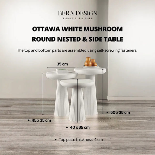 Ottawa White Mushroom Round Nested & Side Table Bera Design