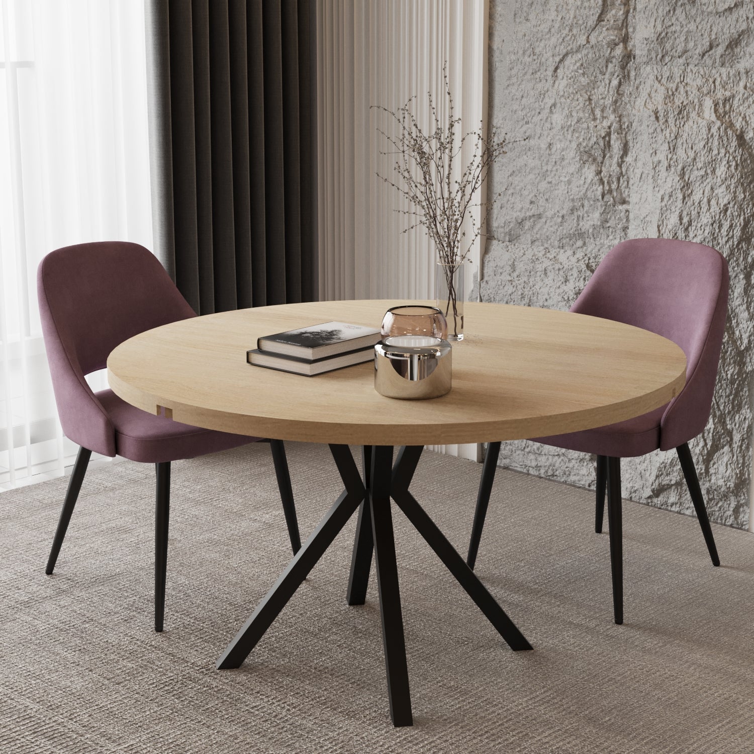 Pegasus Oak Round to Rectangular Extendable Dining Table Up to 6 Seater Dining Table   