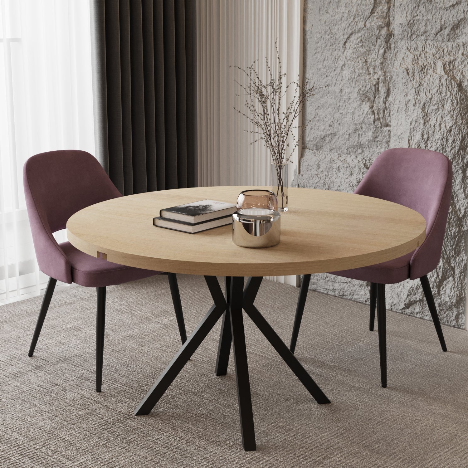 Pegasus Oak Round to Rectangular Extendable Dining Table Up to 6 Seater Dining Table