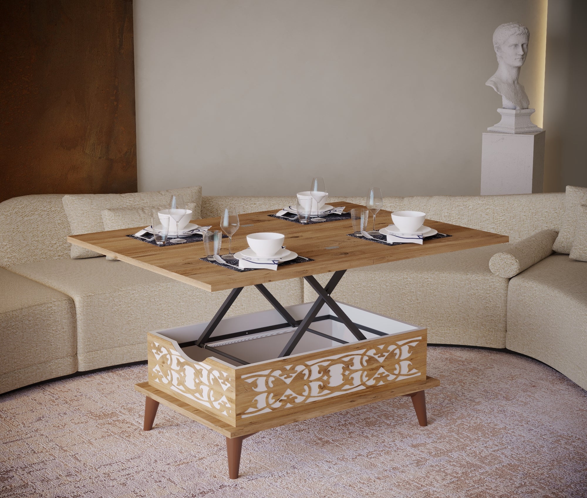 Magic Moroccan Extendable Coffee & Dining Table 6 in 1    