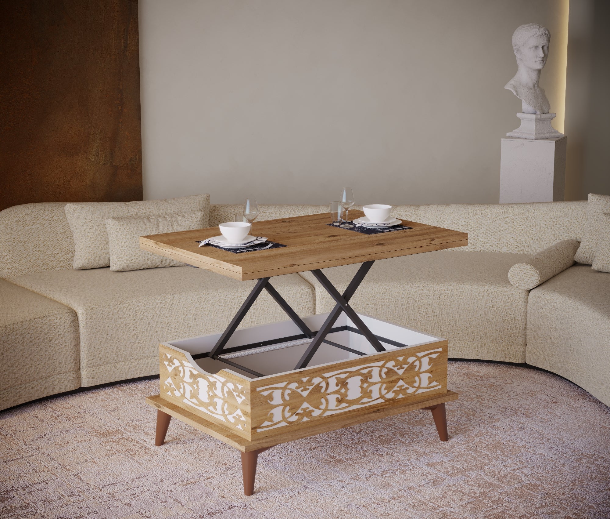 Magic Moroccan Extendable Coffee & Dining Table 6 in 1    