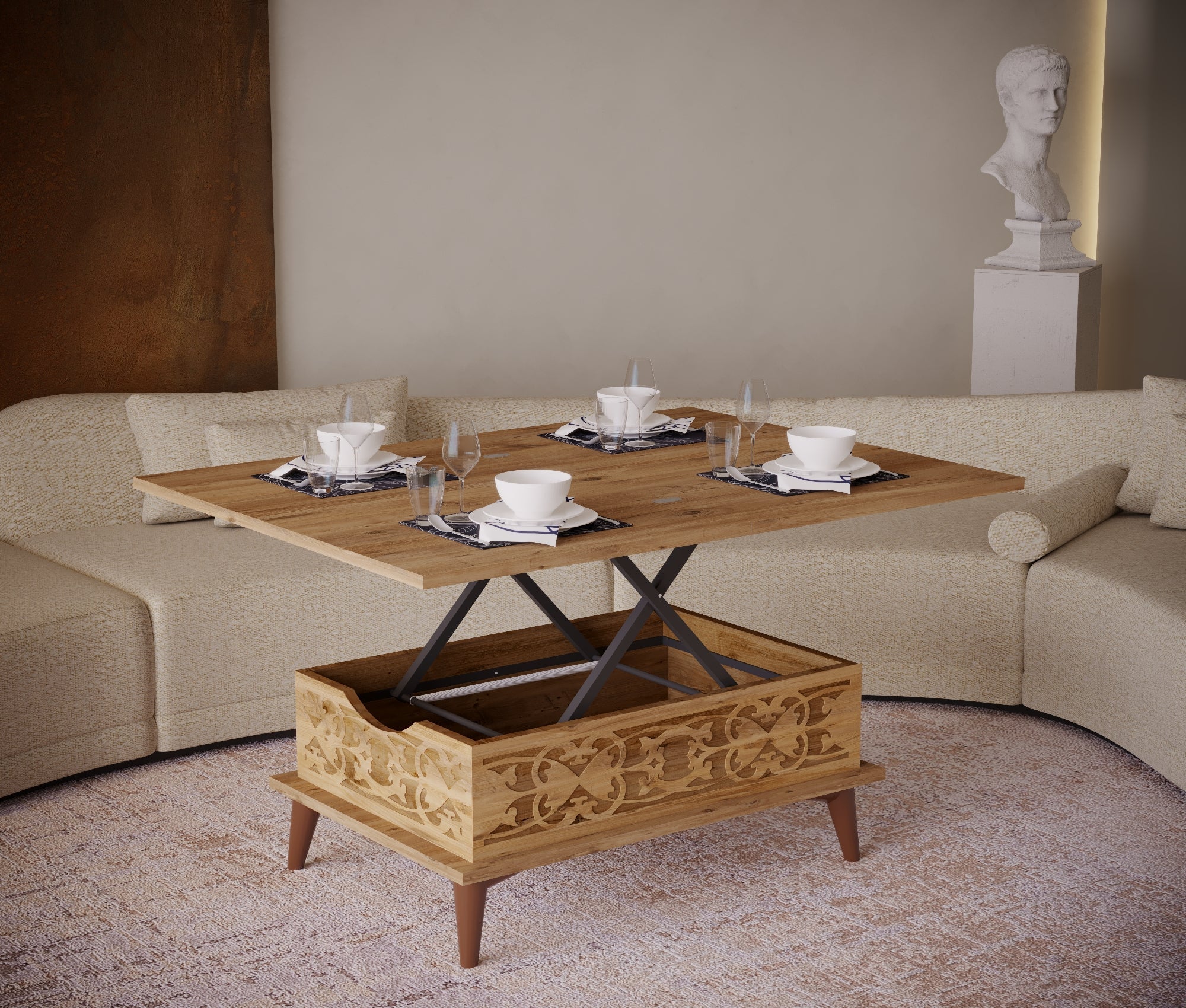 Magic Natural Extendable Coffee & Dining Table 6 in 1    