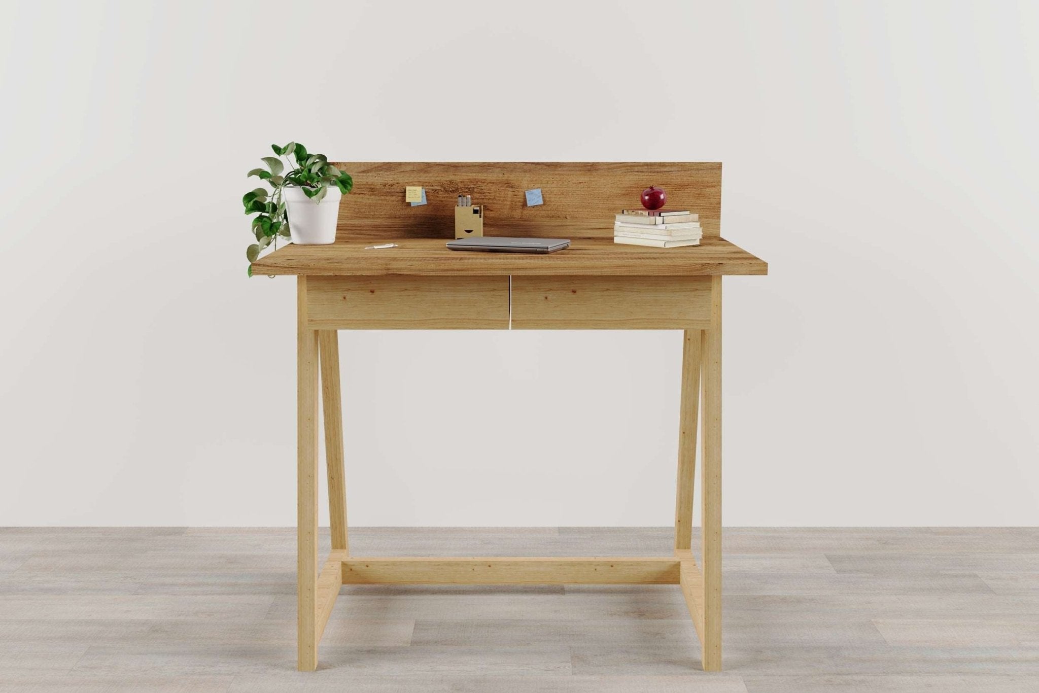 Memphis Walnut Wooden Writing Desk with 2 Drawers    