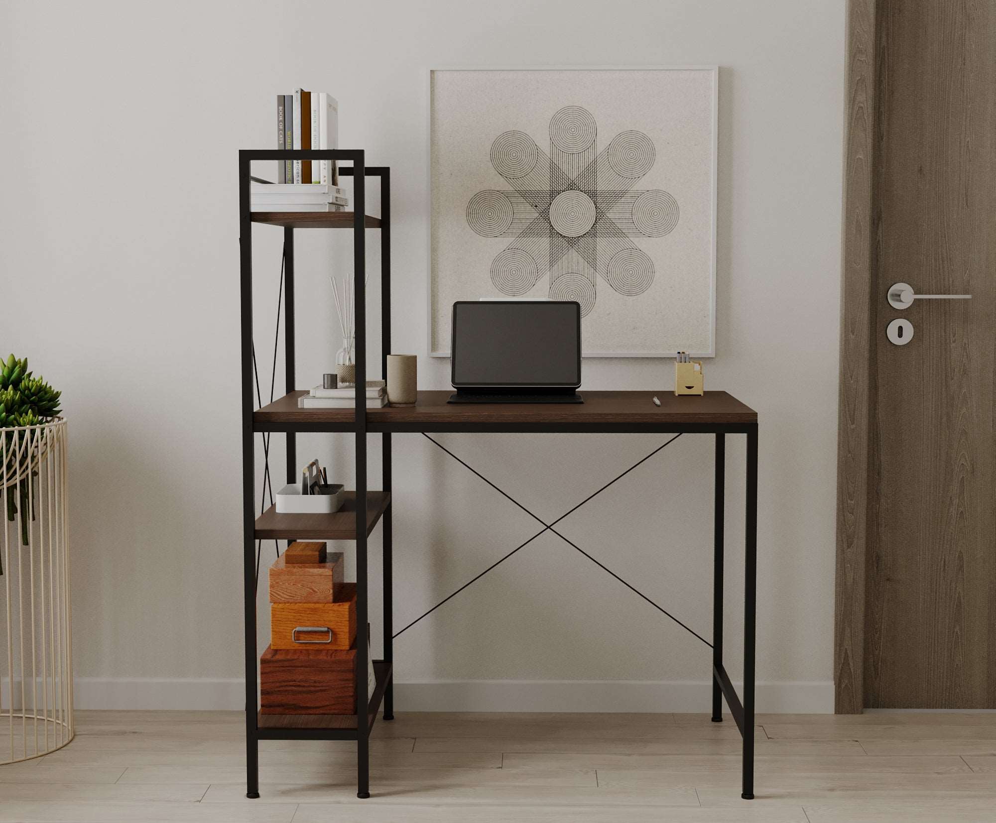 Menta Study Computer Desk with Bookcase - Writing Desk with Bookcase    