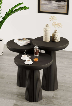 Ottawa Black Mushroom Round Nested & Side Table  3 Set (S-M-L)  