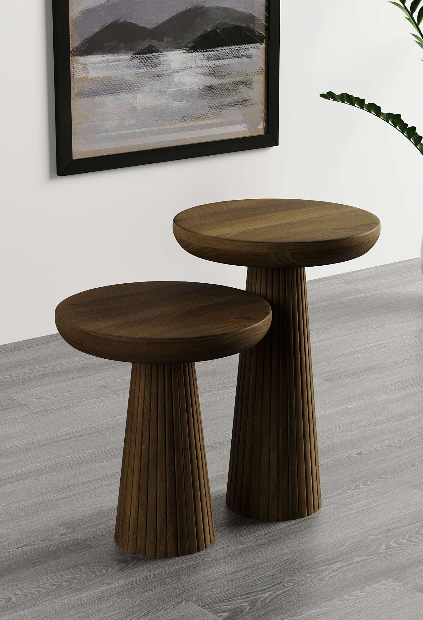 Ottawa Dark Walnut Mushroom Round Nested & Side Table  Small + Large (2pcs)  