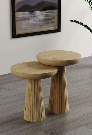 Ottawa Raw Mushroom Round Nested & Side Table  Small + Medium (2pcs)  