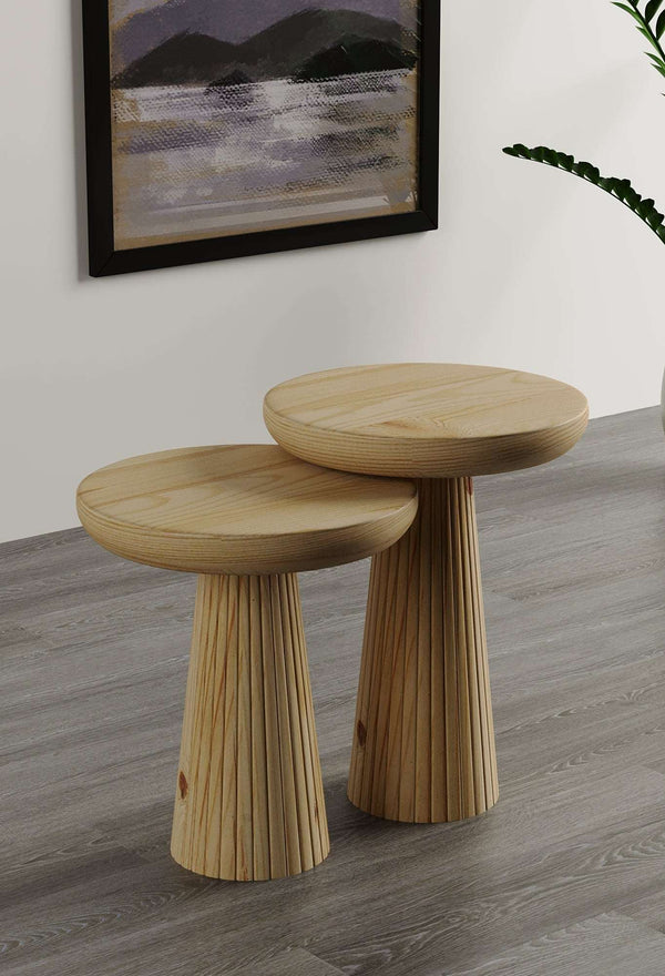Ottawa Raw Mushroom Round Nested & Side Table  Small + Medium (2pcs)  