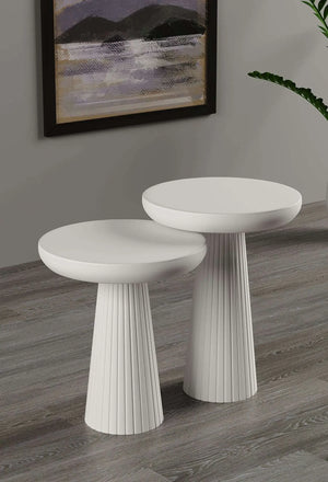 Ottawa White Mushroom Round Nested & Side Table  Small + Medium (2pcs)  