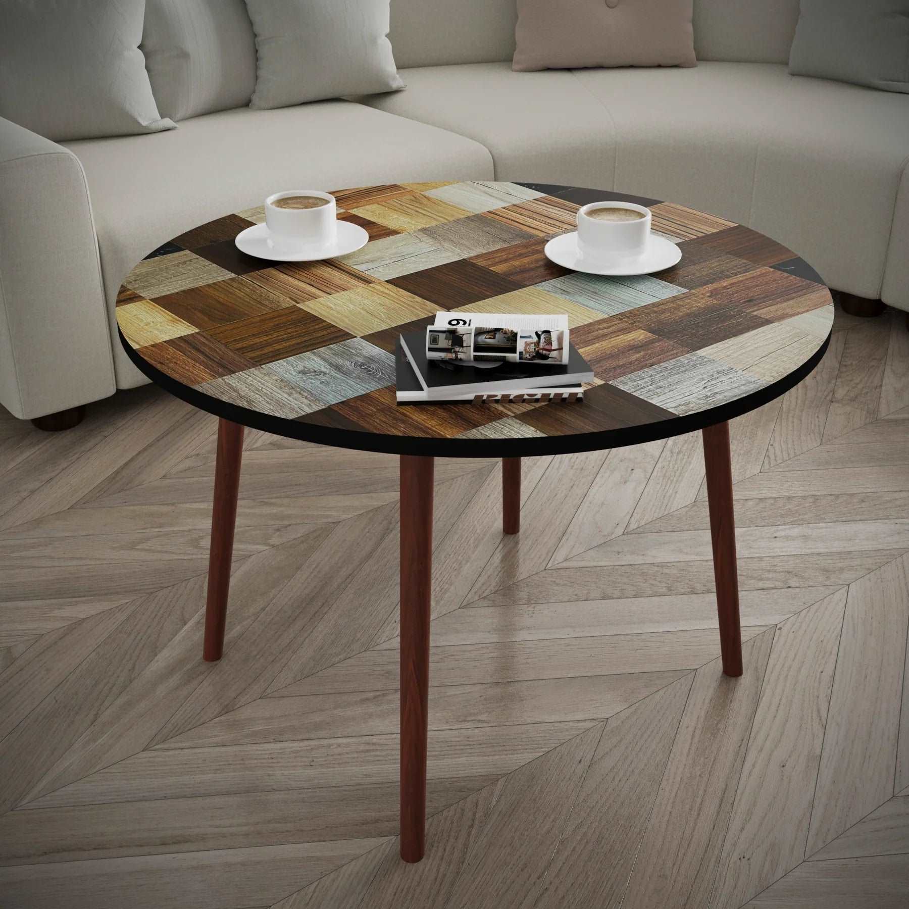 Puzzle Round Coffee Table with Different Colours    