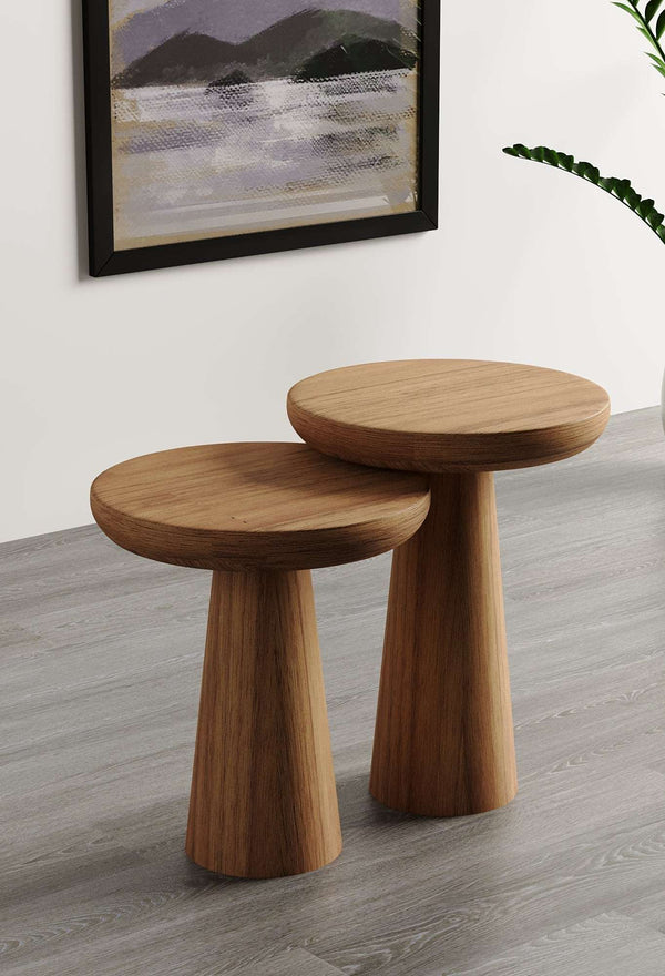 Vera Medium Walnut Mushroom Round Nested & Side Table  Small + Medium (2pcs)  