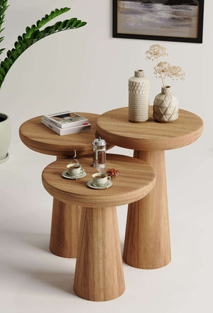 Vera Medium Walnut Mushroom Round Nested & Side Table    