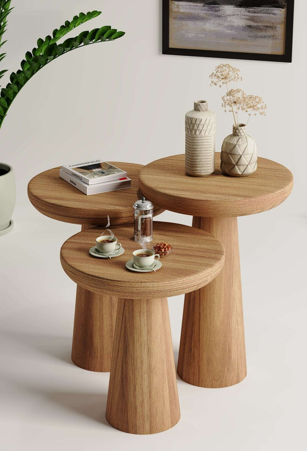 Vera Medium Walnut Mushroom Round Nested & Side Table    