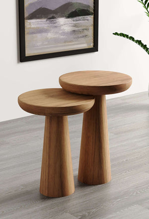 Vera Medium Walnut Mushroom Round Nested & Side Table  Medium + Large (2pcs)  