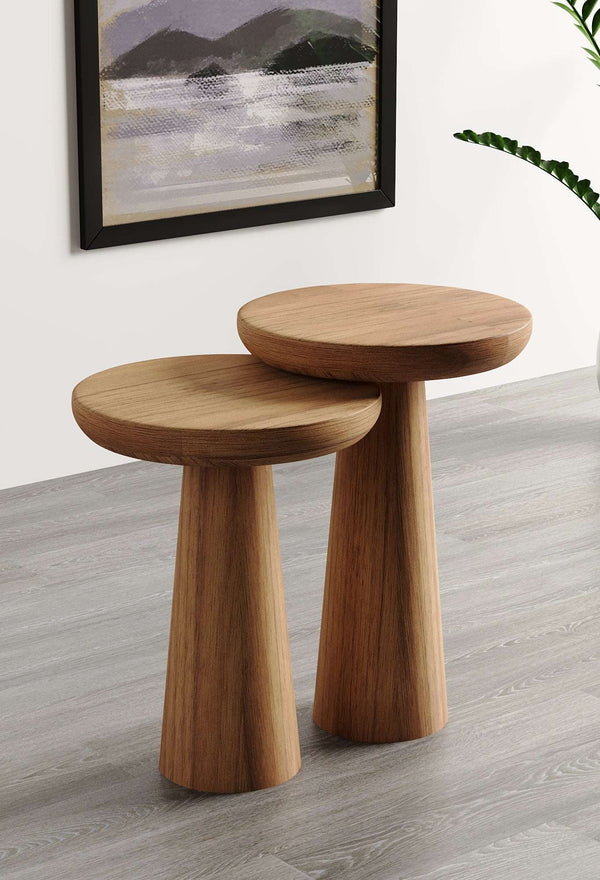 Vera Medium Walnut Mushroom Round Nested & Side Table  Medium + Large (2pcs)  