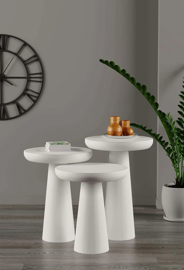 Vera White Mushroom Round Nested & Side Table    