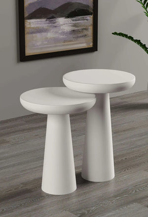 Vera White Mushroom Round Nested & Side Table  Medium + Large (2pcs)  