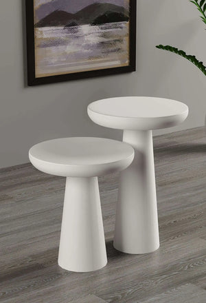 Vera White Mushroom Round Nested & Side Table  Small + Large (2pcs)  