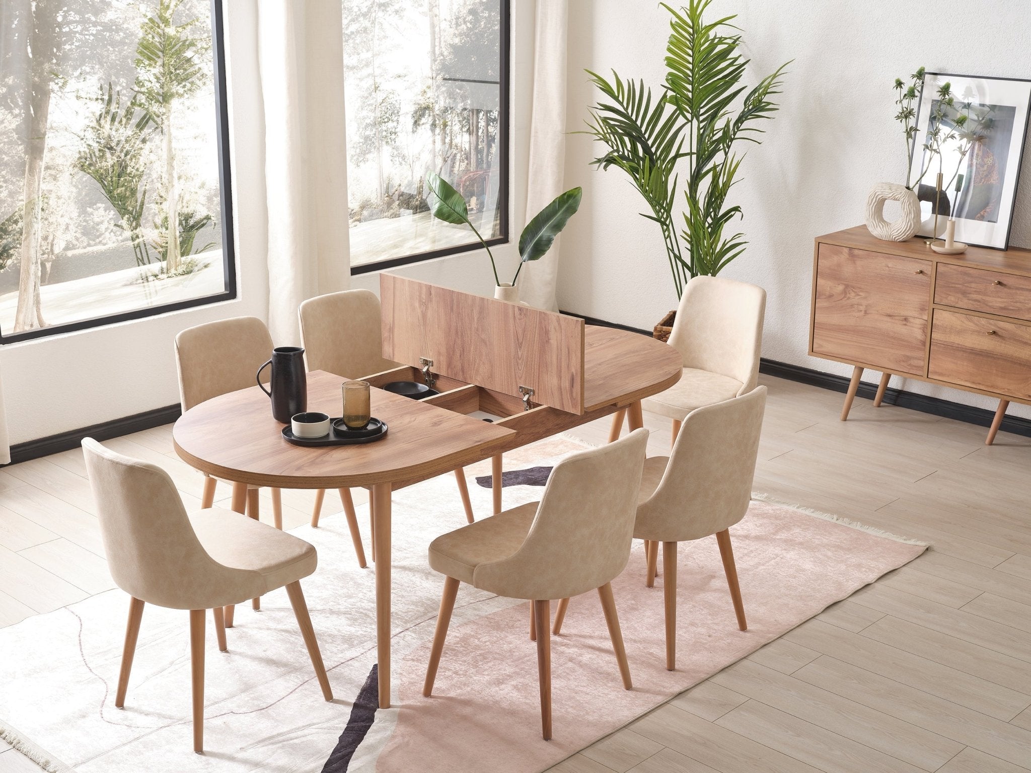 Wood Butterfly Extendable Dining Table Set